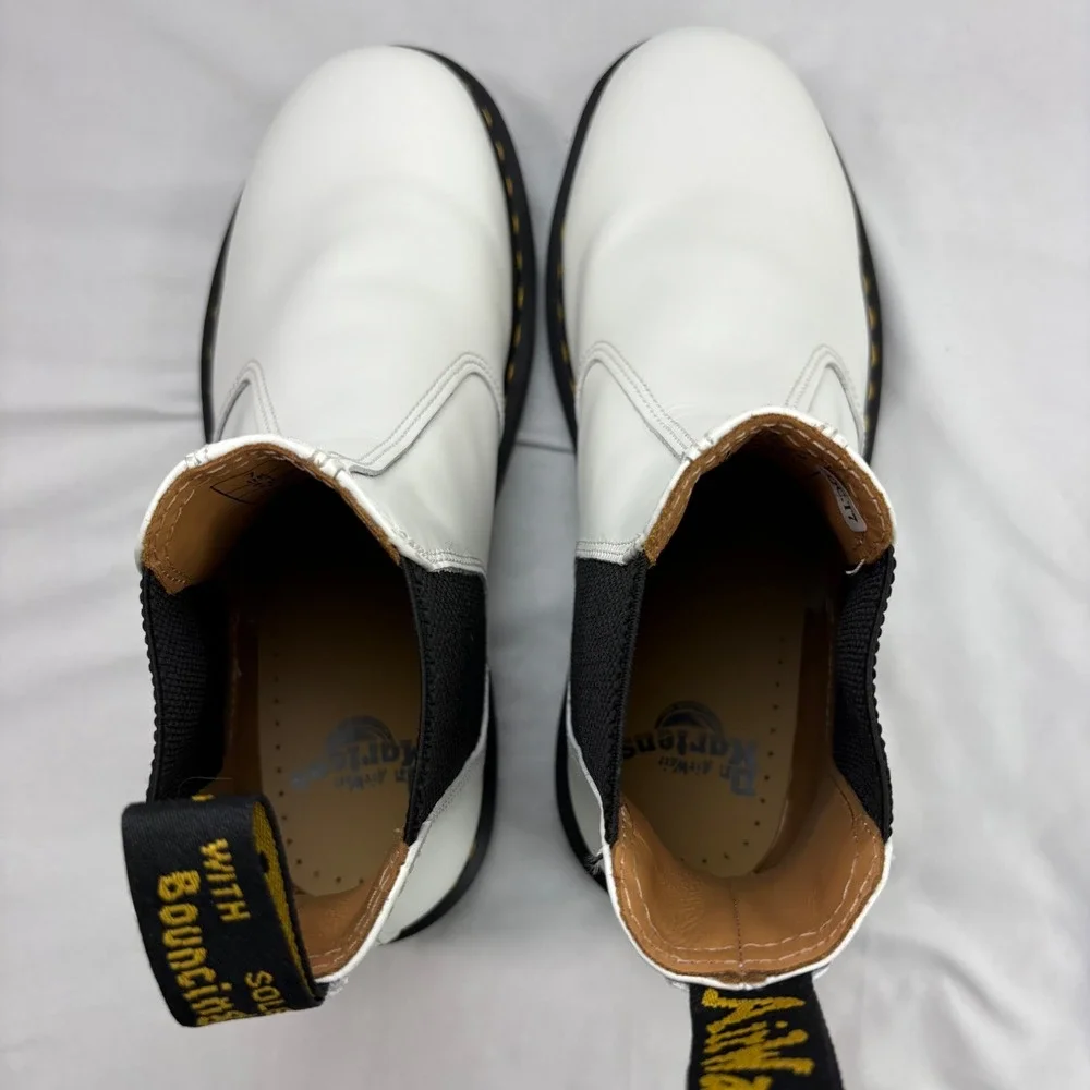 Dr. Martens 2976 YS‎ Chelsea Boots Unisex US W 9 M 8 White Leather Yellow Stitch